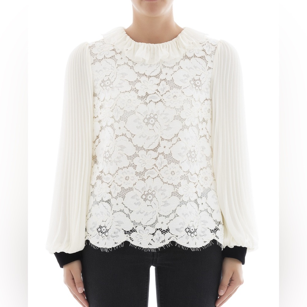 PHILOSOPHY DI LORENZO SERAFINI Pleated sleeved lace blouse